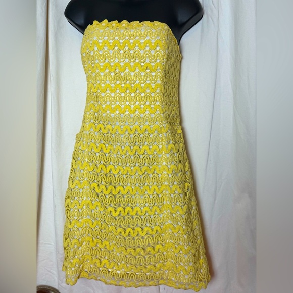 Lilly Pulitzer Wht Tag Lakeland Starfruit Yellow LaceOverlay Strapless Dress Sz6 - Picture 1 of 7